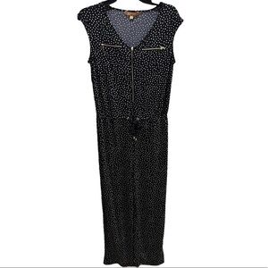 Ellen Tracy Black and Tan Polka Dots Jumpsuit Drawstring Waist Sz S